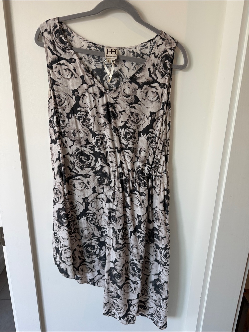 Haute Hippie Black and White Asymmetrical Floral Dress